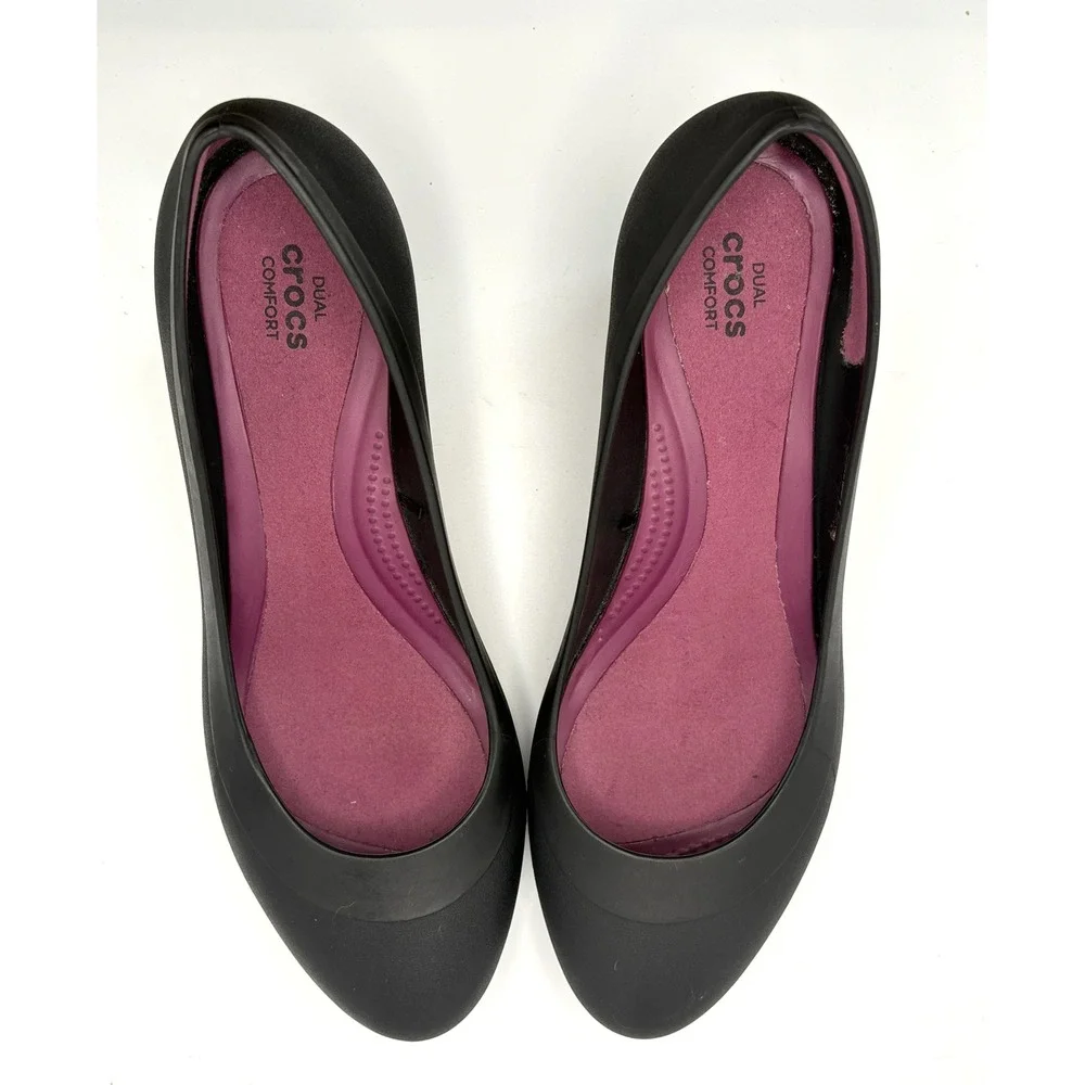 Crocs Lina Wedge Pumps Black Pink Dual Comfort Round Toe Shoes Womens 9
